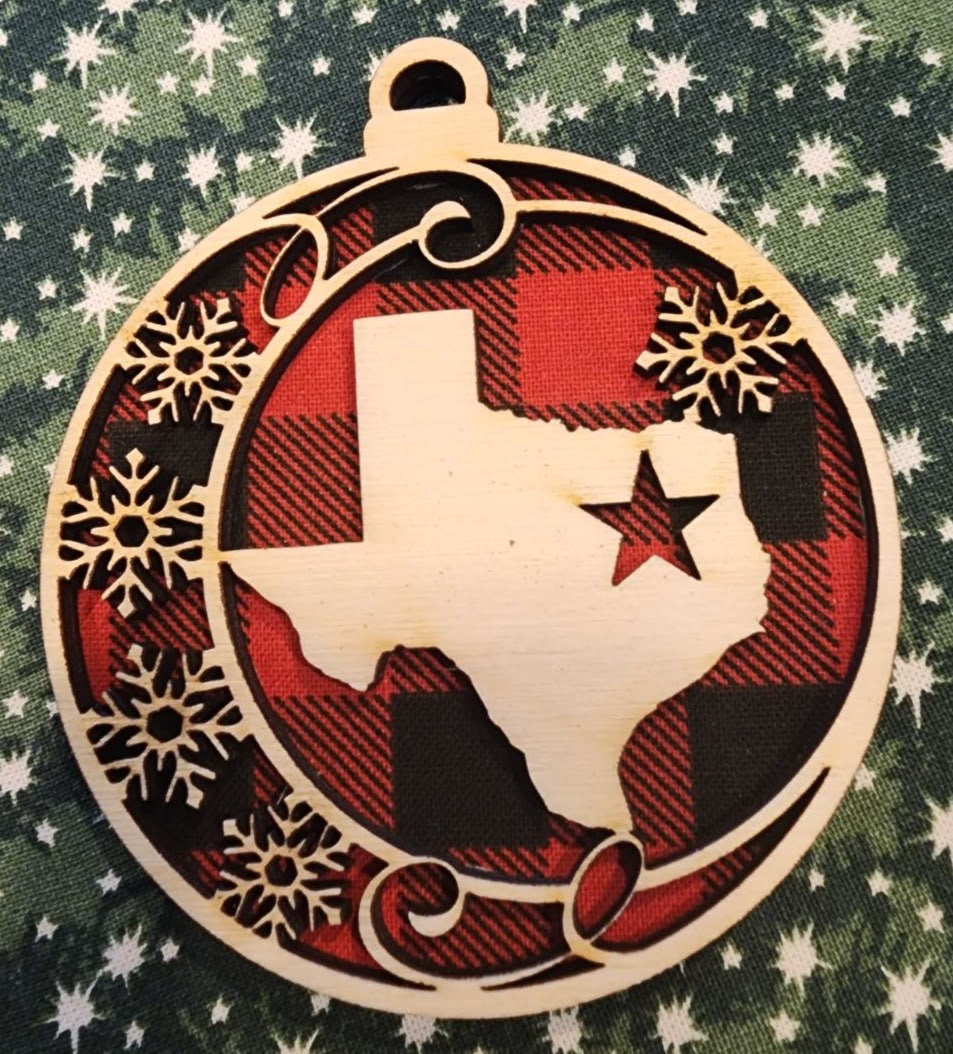 Ornament - Texas - Red Tartan